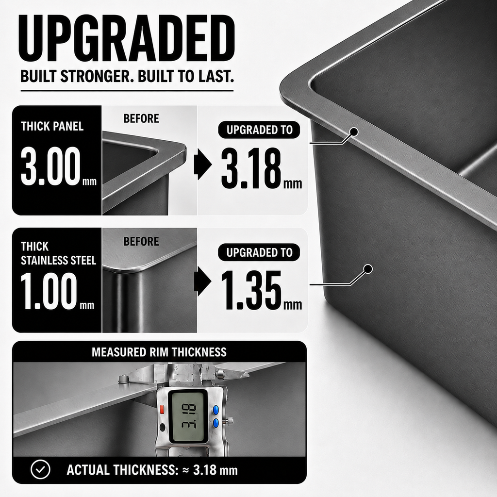 19" Stainless Steel Kitchen Sink, Deep Single Bar Sink - Grey | X-shaped Drainage, Quiet Soundproof, Anti-Condensation Coating, Easy to Clean Corners, Scratch & Stain Resistant