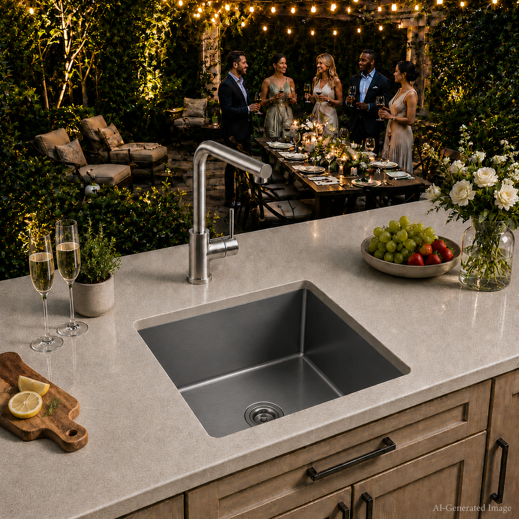 19" Stainless Steel Kitchen Sink, Deep Single Bar Sink - Grey | X-shaped Drainage, Quiet Soundproof, Anti-Condensation Coating, Easy to Clean Corners, Scratch & Stain Resistant