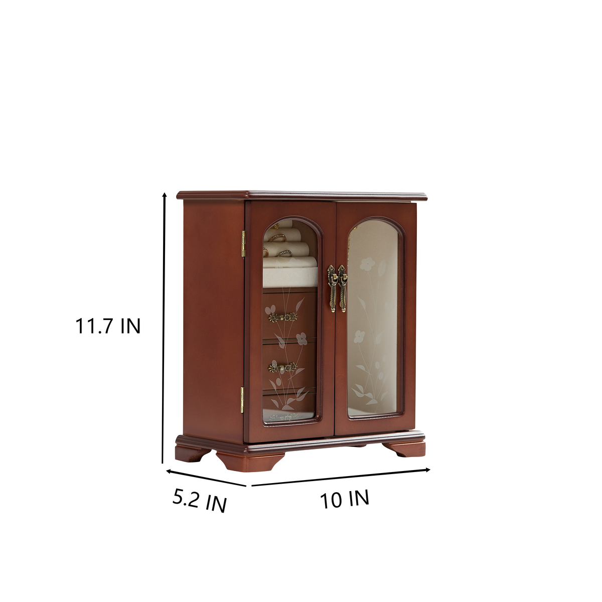 Vintage Jewelry Box with Mirror, Wooden Jewelry Organizer and Storage Case for Women，Brown