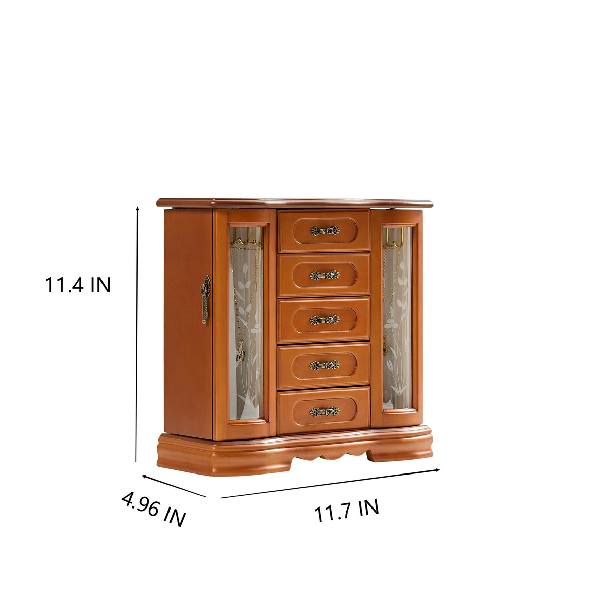 Brown vintage Jewelry Boxes for Women,5 Layer Drawer Wood Jewelry Boxes and buit-in Hooks and Attached Mirror, wood Jewelry Box for Necklaces, Earrings and Rings