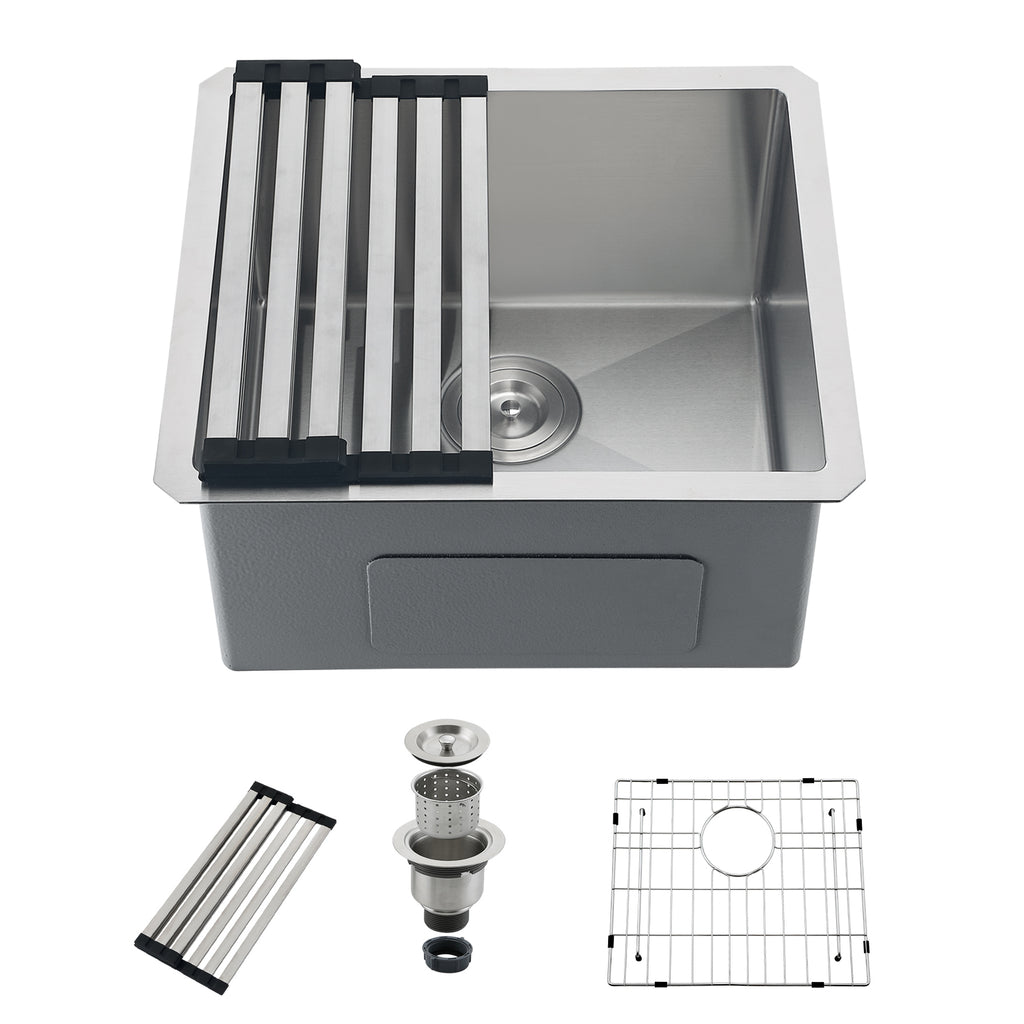 19x17 in Undermount/Drop In Stainless Steel Kitchen Sink - Silver | X-shaped Drainage, Quiet Soundproof, Anti-Condensation Coating, Easy to Clean Corners, Scratch & Stain Resistant