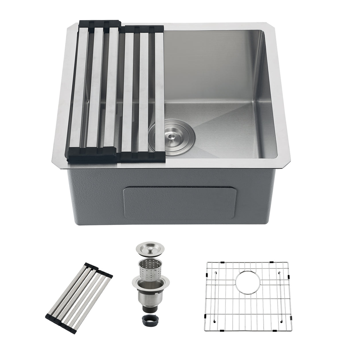 19x17 in Undermount/Drop In Stainless Steel Kitchen Sink - Silver | X-shaped Drainage, Quiet Soundproof, Anti-Condensation Coating, Easy to Clean Corners, Scratch & Stain Resistant