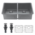 33" Stainless Steel Double Bowl Kitchen Sink - Undermount/Drop In Sink | R10 Corner Radius, 10" Deep Bowl, X-shaped Drainage, Noise-reducing, moisture-resistant, scratch resistant