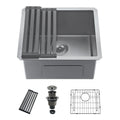 19" Stainless Steel Kitchen Sink, Deep Single Bar Sink - Grey | X-shaped Drainage, Quiet Soundproof, Anti-Condensation Coating, Easy to Clean Corners, Scratch & Stain Resistant