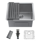 19" Stainless Steel Kitchen Sink, Deep Single Bar Sink - Grey | X-shaped Drainage, Quiet Soundproof, Anti-Condensation Coating, Easy to Clean Corners, Scratch & Stain Resistant