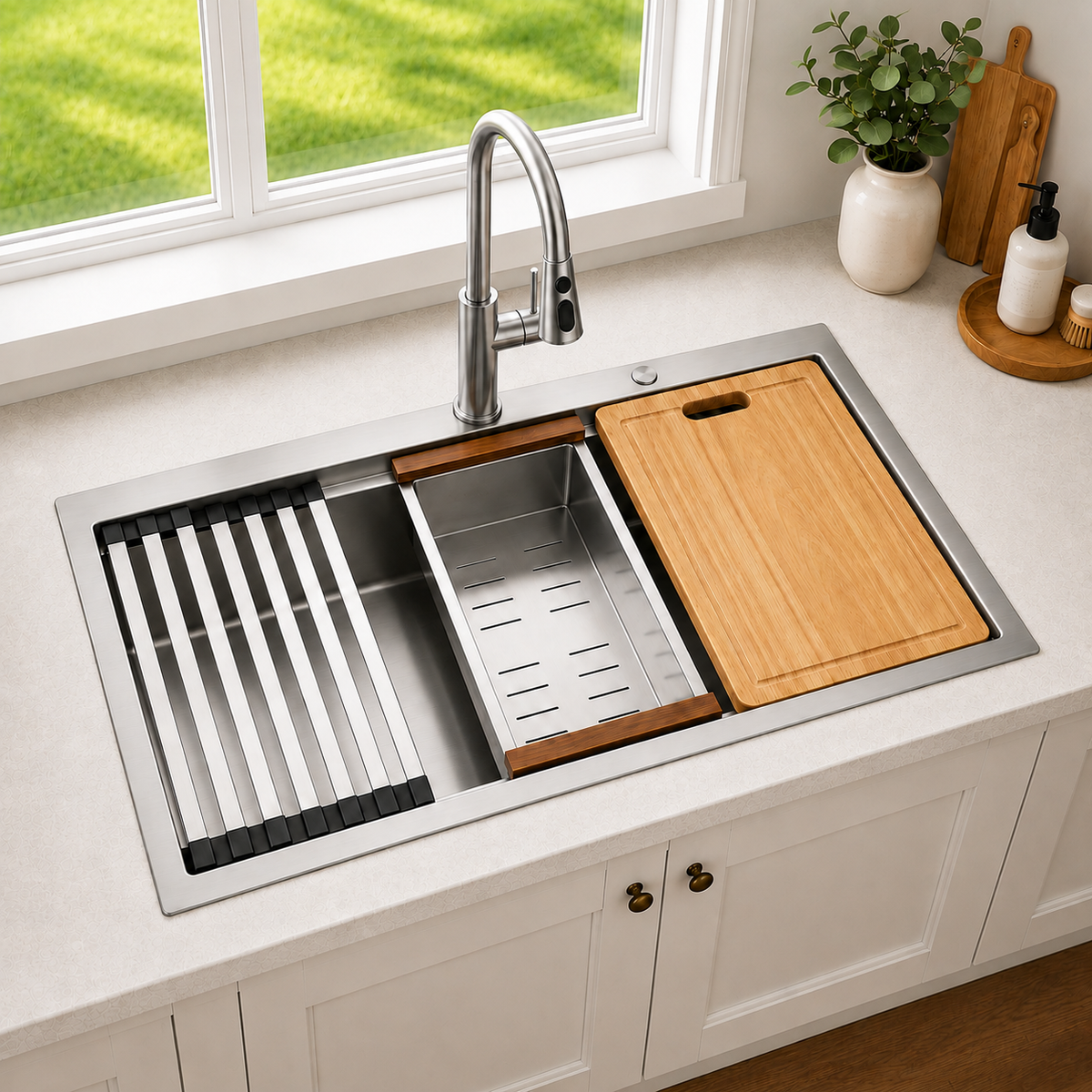 30x22 Inch 304 Stainless Steel Drop-In Single Bowl Kitchen Sink - Silver | 10" Deep Bowl, X-Shaped Drainage, Soundproof Coating, Accessories Included, R10 Rounded Corner