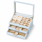 Wooden Jewelry Box With Glass Lid, 2 Drawers, Ring Slots & Multi-compartment Organizer For Jewelry, Watches And Accessories