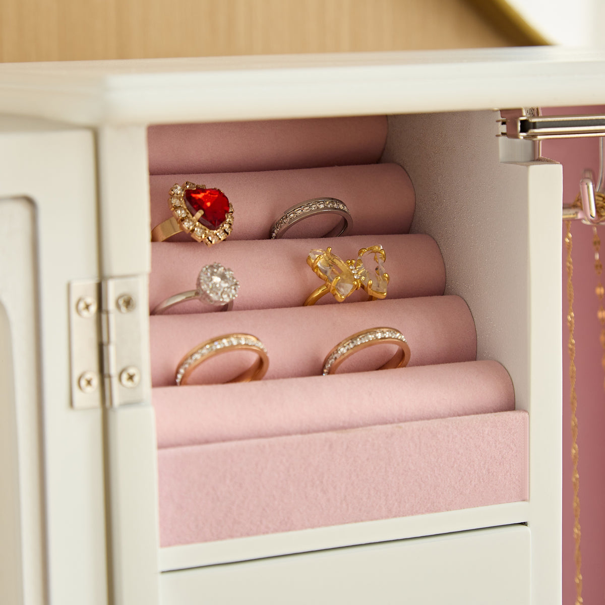 Vintage Jewelry Box with Mirror, Wooden Jewelry Organizer and Storage Case for Women，White