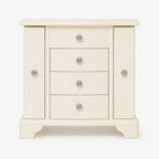 10 In. Cream White Wooden Jewelry Box With Mirror, Necklace Hooks, Velvet Lining And 3 Drawers