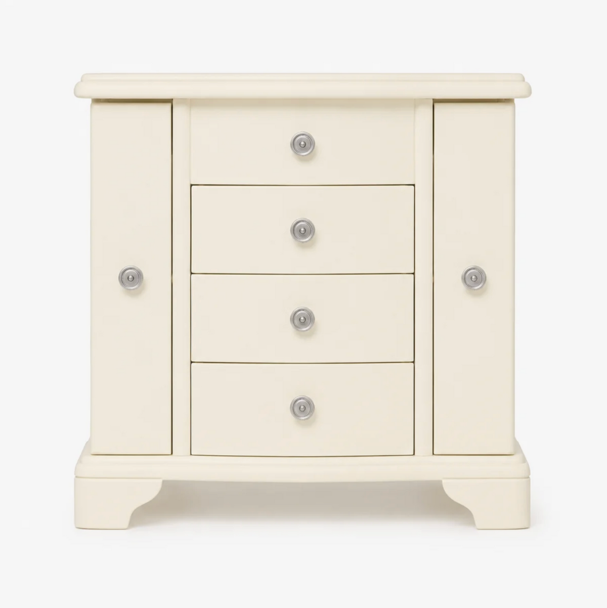 10 In. Cream White Wooden Jewelry Box With Mirror, Necklace Hooks, Velvet Lining And 3 Drawers