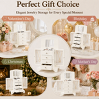 10 In. Cream White Wooden Jewelry Box With Mirror, Necklace Hooks, Velvet Lining And 3 Drawers