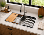 Stainless Steel Kitchen Sink 32" x 19" with Accessories | 10" Deep Bowl, Includes Cutting Board, Roll-Up Drying Rack, Bottom Rinse Grid, Polished Finish, Undermount Sink, drop in sink