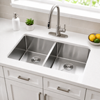 33" Stainless Steel Double Bowl Kitchen Sink - Undermount/Drop In Sink | R10 Corner Radius, 10" Deep Bowl, X-shaped Drainage, Noise-reducing, moisture-resistant, scratch resistant