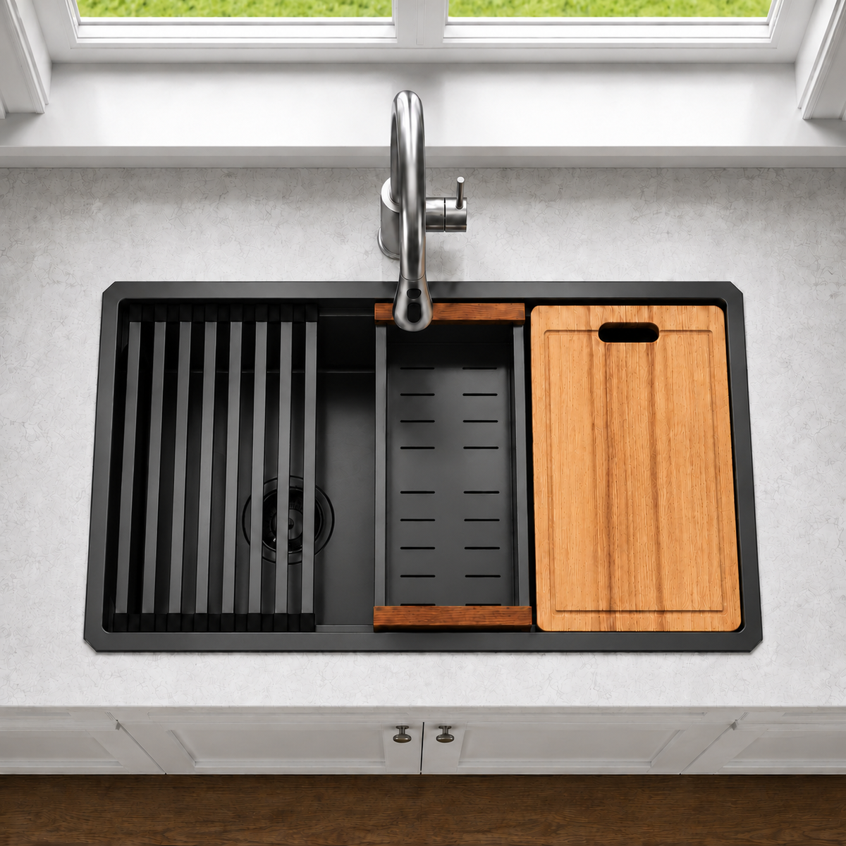 32" x 19" Stainless Steel Single Bowl Kitchen Sink w/Accessories | 10" Deep Bowl, 5-Piece Accessories, Drop in, Undermount Sink, Workstation Sink