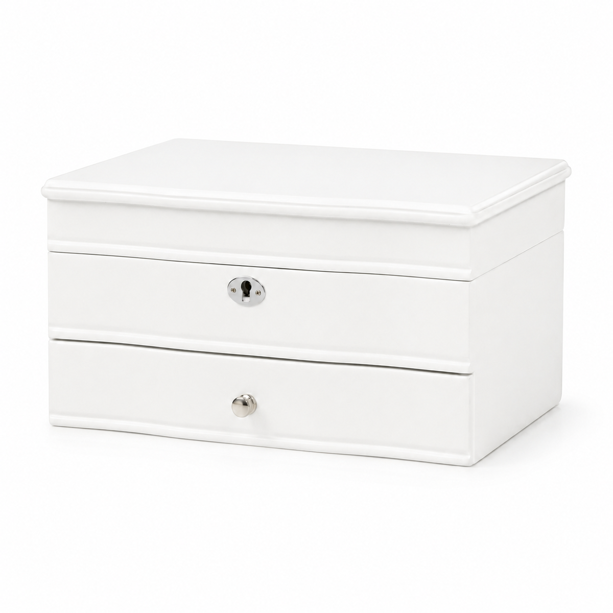 11.7 In. White Wooden Jewelry Box With Mirror, Lockable Multi-layer Jewelry Organizer With Velvet Lining And Drawer Storage