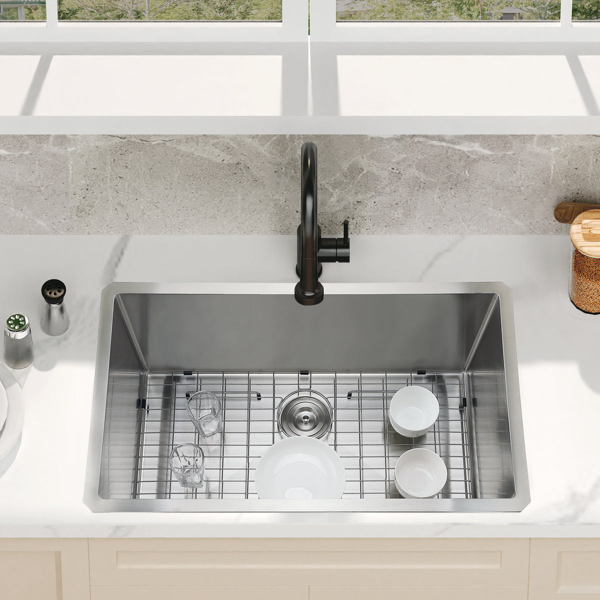 32x19in Undermount/Drop in Kitchen Sink 304 Stainless Steel Single Bowl | 16 Gauge Steel, R10 Rounded Corners, 10 Inch Deep Basin, Rust & Dent Resistant, Flat Rim Design