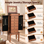 Freestanding Jewelry Armoire with Flip-Up Mirror, 6 Drawers and Necklace Hooks