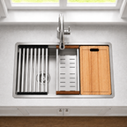 Stainless Steel Kitchen Sink 32" x 19" with Accessories | 10" Deep Bowl, Includes Cutting Board, Roll-Up Drying Rack, Bottom Rinse Grid, Polished Finish, Undermount Sink, drop in sink