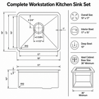 19" Stainless Steel Kitchen Sink, Deep Single Bar Sink - Grey | X-shaped Drainage, Quiet Soundproof, Anti-Condensation Coating, Easy to Clean Corners, Scratch & Stain Resistant