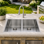 33" Stainless Steel Double Bowl Kitchen Sink - Undermount/Drop In Sink | R10 Corner Radius, 10" Deep Bowl, X-shaped Drainage, Noise-reducing, moisture-resistant, scratch resistant