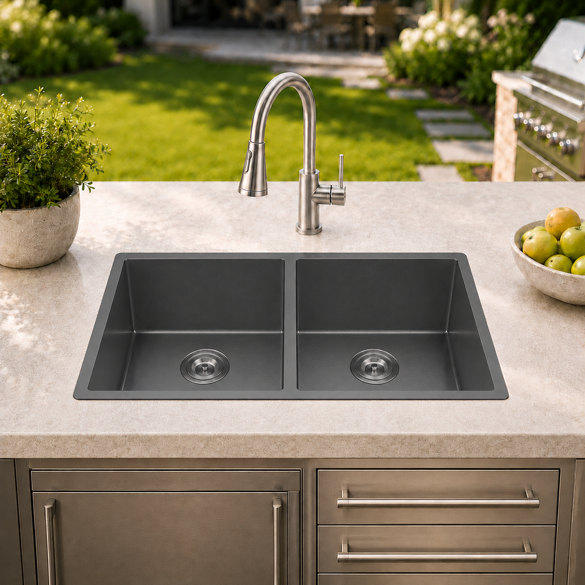 33" Stainless Steel Double Bowl Kitchen Sink - Undermount/Drop In Sink | R10 Corner Radius, 10" Deep Bowl, X-shaped Drainage, Noise-reducing, moisture-resistant, scratch resistant