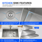 33 Inch Silver Drop In Workstation Sink With Sliding Accessories | 33x22 Inch Top Mount Sink Stainless Steel 16 Gauge 10" Deep Single Bowl with Cutting Board& Strainer