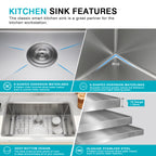 32x19in Undermount/Drop in Kitchen Sink 304 Stainless Steel Single Bowl | 16 Gauge Steel, R10 Rounded Corners, 10 Inch Deep Basin, Rust & Dent Resistant, Flat Rim Design