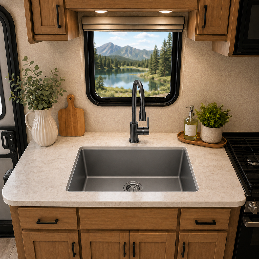 19" Stainless Steel Kitchen Sink, Deep Single Bar Sink - Grey | X-shaped Drainage, Quiet Soundproof, Anti-Condensation Coating, Easy to Clean Corners, Scratch & Stain Resistant