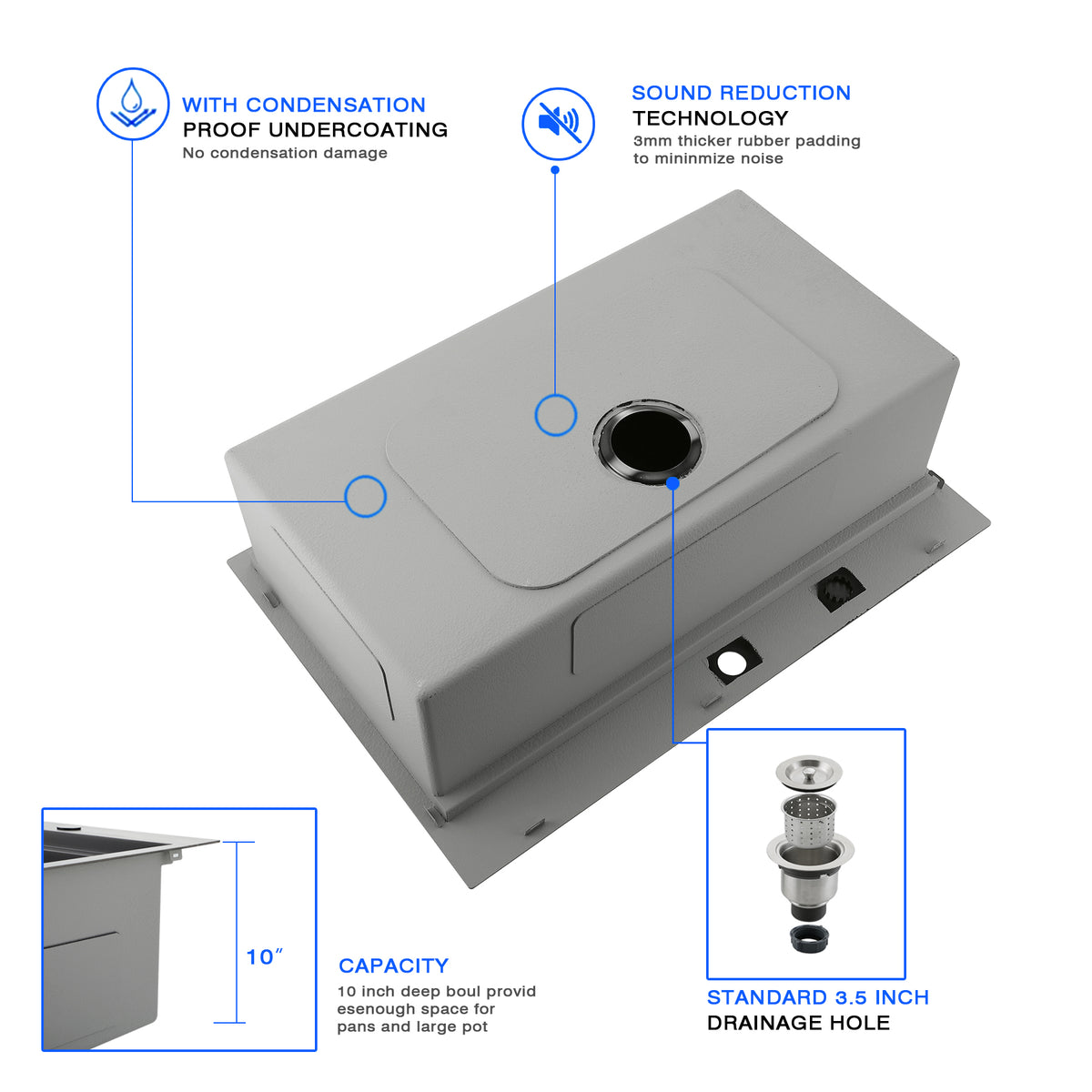 33 Inch Silver Drop In Workstation Sink With Sliding Accessories | 33x22 Inch Top Mount Sink Stainless Steel 16 Gauge 10" Deep Single Bowl with Cutting Board& Strainer