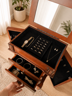 Freestanding Jewelry Armoire with Flip-Up Mirror, 6 Drawers and Necklace Hooks