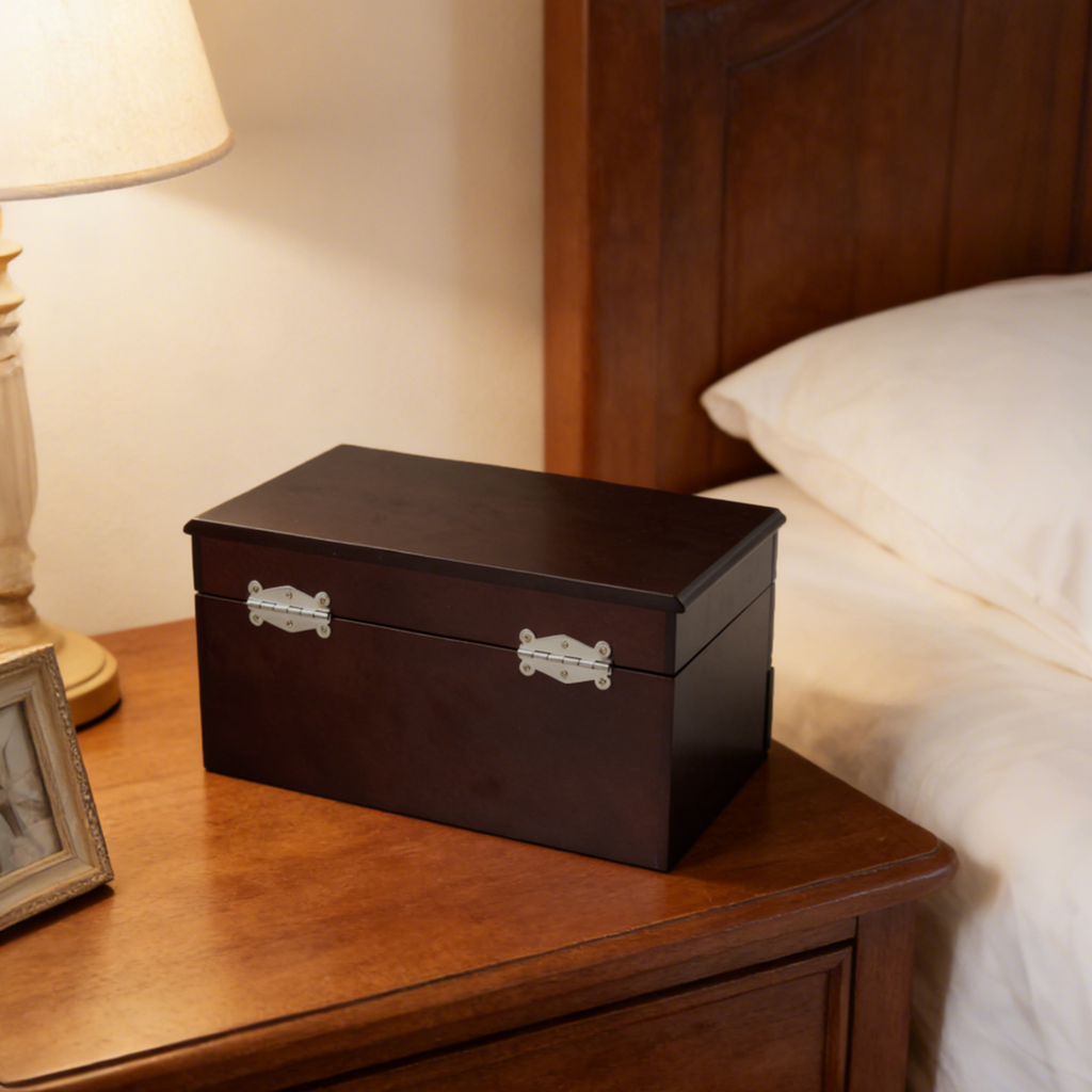 11.7 In. Brown Wooden Jewelry Box With Mirror, Lockable Multi-layer Jewelry Organizer With Velvet Lining And Drawer Storage