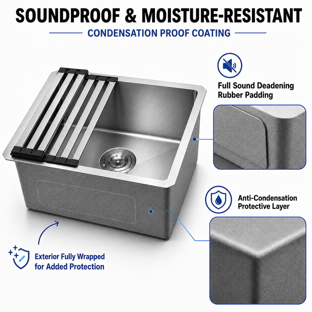19x17 in Undermount/Drop In Stainless Steel Kitchen Sink - Silver | X-shaped Drainage, Quiet Soundproof, Anti-Condensation Coating, Easy to Clean Corners, Scratch & Stain Resistant