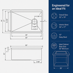 Stainless Steel Kitchen Sink 32" x 19" with Accessories | 10" Deep Bowl, Includes Cutting Board, Roll-Up Drying Rack, Bottom Rinse Grid, Polished Finish, Undermount Sink, drop in sink