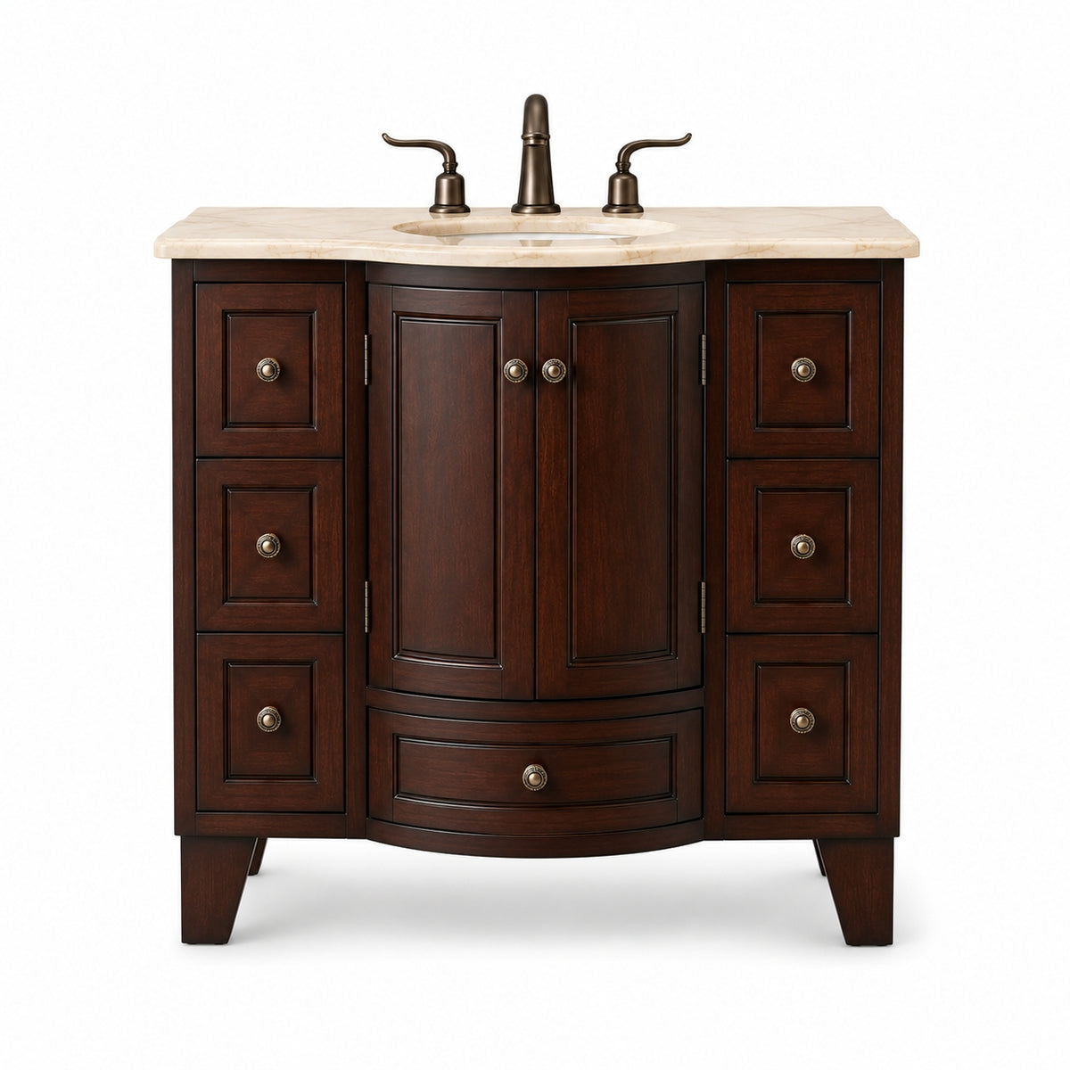 40'' Traditional Single Bathroom Vanity Set with Undermount Sink, Dark Brown Freestanding Bathroom Cabinet with 7 Drawers and Double-Door Storage
