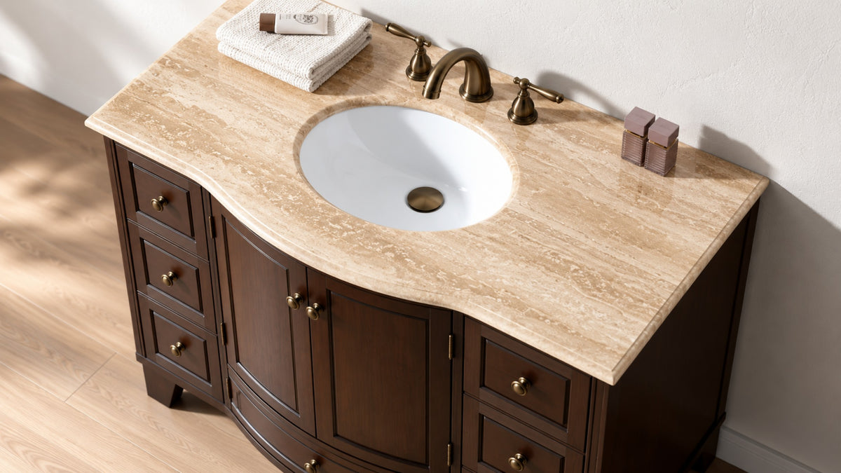 40'' Traditional Single Bathroom Vanity Set with Undermount Sink, Dark Brown Freestanding Bathroom Cabinet with 7 Drawers and Double-Door Storage