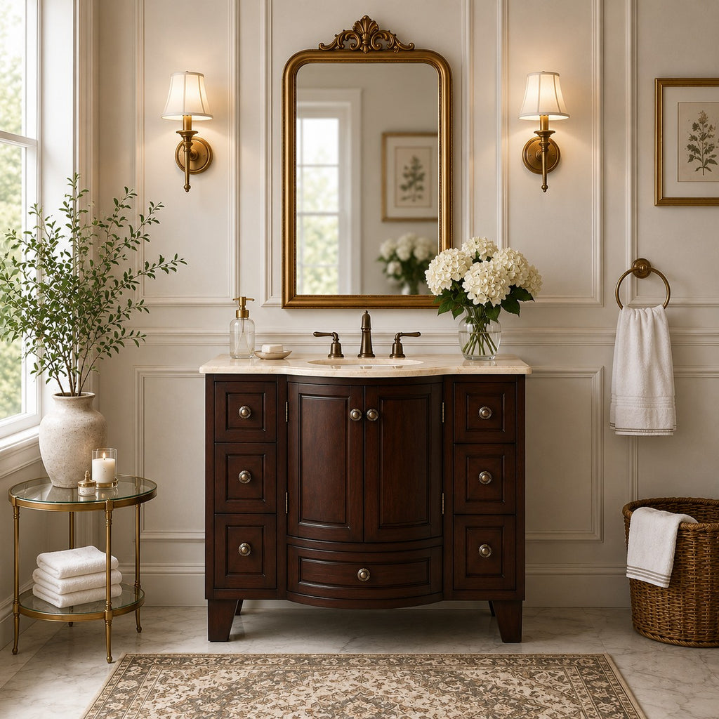 40'' Traditional Single Bathroom Vanity Set with Undermount Sink, Dark Brown Freestanding Bathroom Cabinet with 7 Drawers and Double-Door Storage