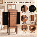 Freestanding Jewelry Armoire with Flip-Up Mirror, 6 Drawers and Necklace Hooks