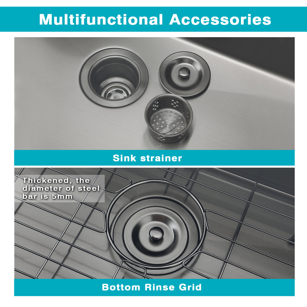 32" Stainless Steel Kitchen Sink, 10" Deep Single Undermount Sink - Grey | T304 Steel, True 16-Gauge, 10-Inch Deep Basin, Easy-Clean R10 Corners, Reinforced 3mm Rim, Dual-Mount Installation