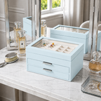 Wooden Jewelry Box With Glass Lid, 2 Drawers, Ring Slots & Multi-compartment Organizer For Jewelry, Watches And Accessories