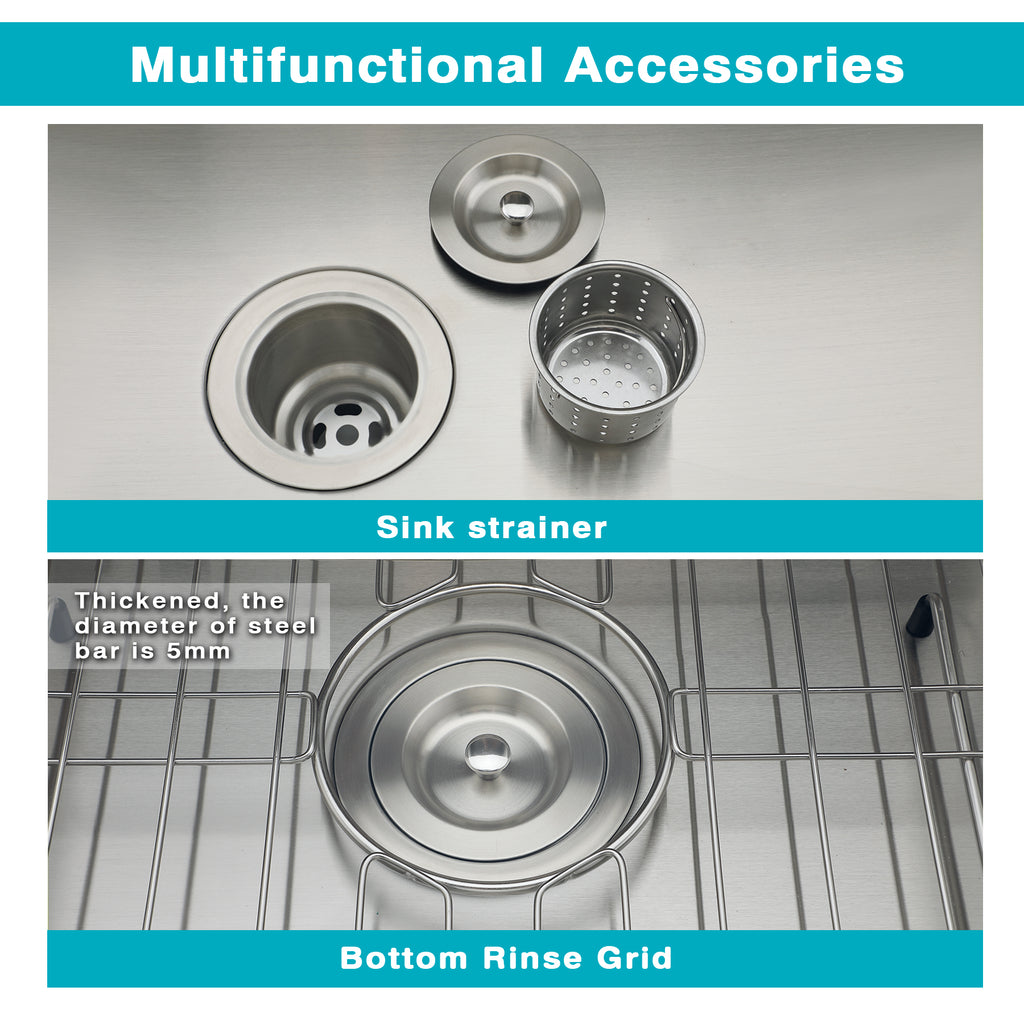 32x19in Undermount/Drop in Kitchen Sink 304 Stainless Steel Single Bowl | 16 Gauge Steel, R10 Rounded Corners, 10 Inch Deep Basin, Rust & Dent Resistant, Flat Rim Design