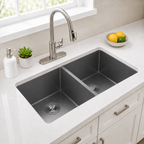 33" Stainless Steel Double Bowl Kitchen Sink - Undermount/Drop In Sink | R10 Corner Radius, 10" Deep Bowl, X-shaped Drainage, Noise-reducing, moisture-resistant, scratch resistant