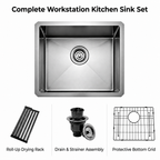 19" Stainless Steel Kitchen Sink, Deep Single Bar Sink - Grey | X-shaped Drainage, Quiet Soundproof, Anti-Condensation Coating, Easy to Clean Corners, Scratch & Stain Resistant