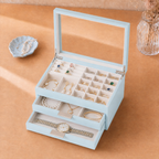 Wooden Jewelry Box With Glass Lid, 2 Drawers, Ring Slots & Multi-compartment Organizer For Jewelry, Watches And Accessories