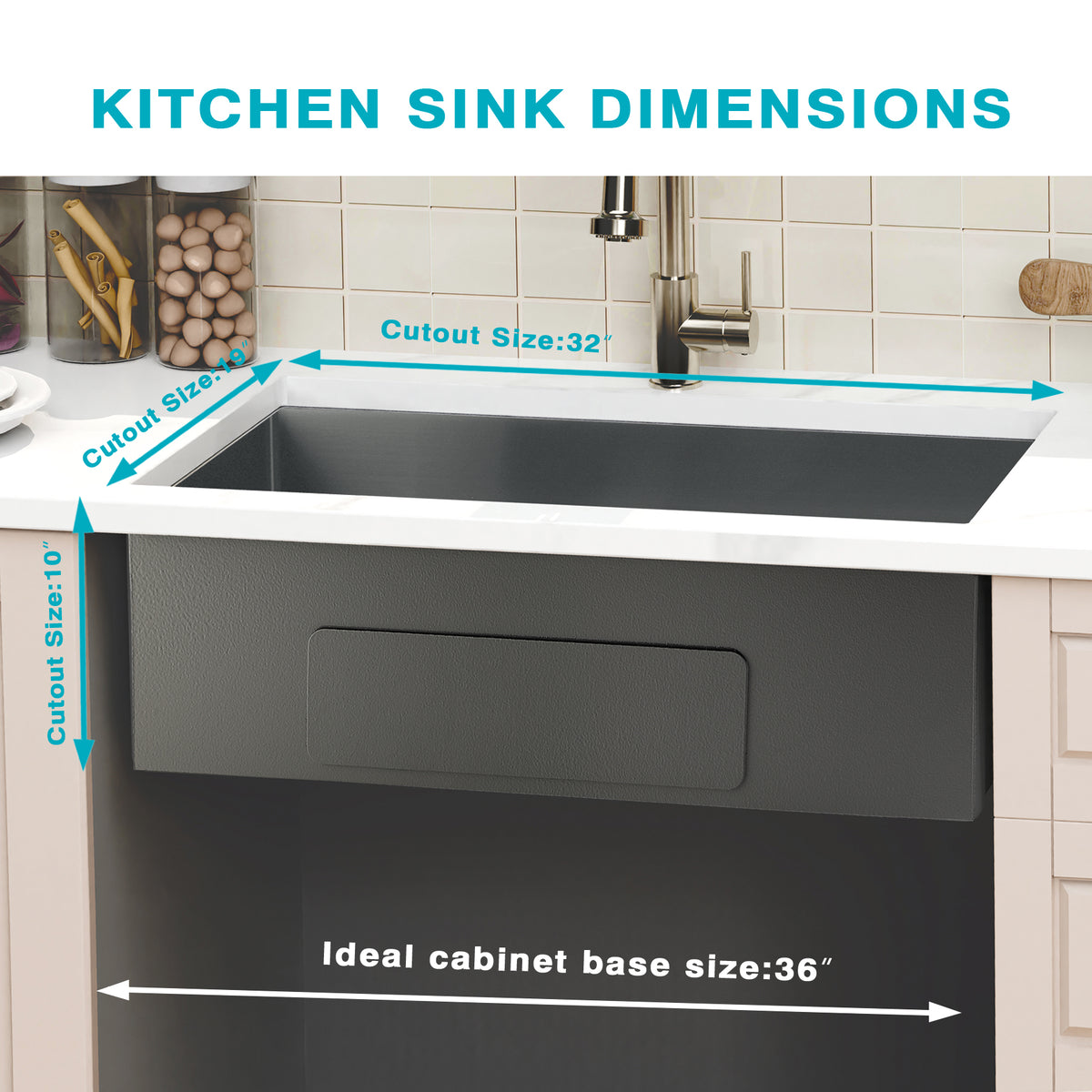 32" Stainless Steel Kitchen Sink, 10" Deep Single Undermount Sink - Grey | T304 Steel, True 16-Gauge, 10-Inch Deep Basin, Easy-Clean R10 Corners, Reinforced 3mm Rim, Dual-Mount Installation