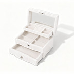 11.7 In. White Wooden Jewelry Box With Mirror, Lockable Multi-layer Jewelry Organizer With Velvet Lining And Drawer Storage