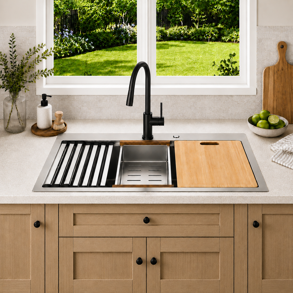 30x22 Inch 304 Stainless Steel Drop-In Single Bowl Kitchen Sink - Silver | 10" Deep Bowl, X-Shaped Drainage, Soundproof Coating, Accessories Included, R10 Rounded Corner
