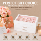 Wooden Jewelry Box With Glass Lid, 2 Drawers, Ring Slots & Multi-compartment Organizer For Jewelry, Watches And Accessories