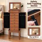 Freestanding Jewelry Armoire with Flip-Up Mirror, 6 Drawers and Necklace Hooks