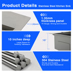 33 Inch Silver Drop In Workstation Sink With Sliding Accessories | 33x22 Inch Top Mount Sink Stainless Steel 16 Gauge 10" Deep Single Bowl with Cutting Board& Strainer