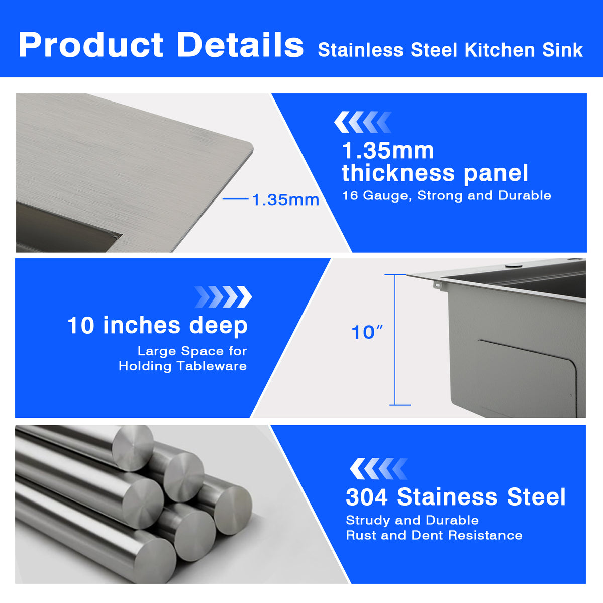 33 Inch Silver Drop In Workstation Sink With Sliding Accessories | 33x22 Inch Top Mount Sink Stainless Steel 16 Gauge 10" Deep Single Bowl with Cutting Board& Strainer